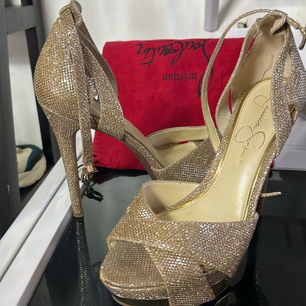 Jessica Simpson gold heels